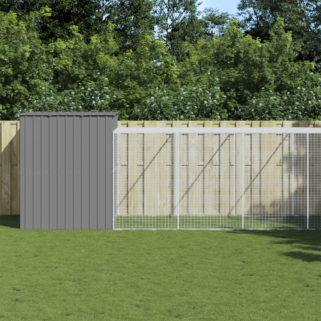 VidaXL Hundehütte mit Auslauf 214x1273x181 cm Stahl Hellgrau
