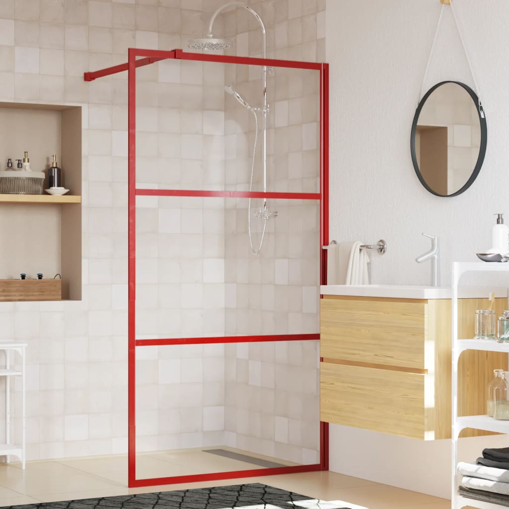 VidaXL Walk-in Duschabtrennung transparent 115x195 cm ESG-Glas rot