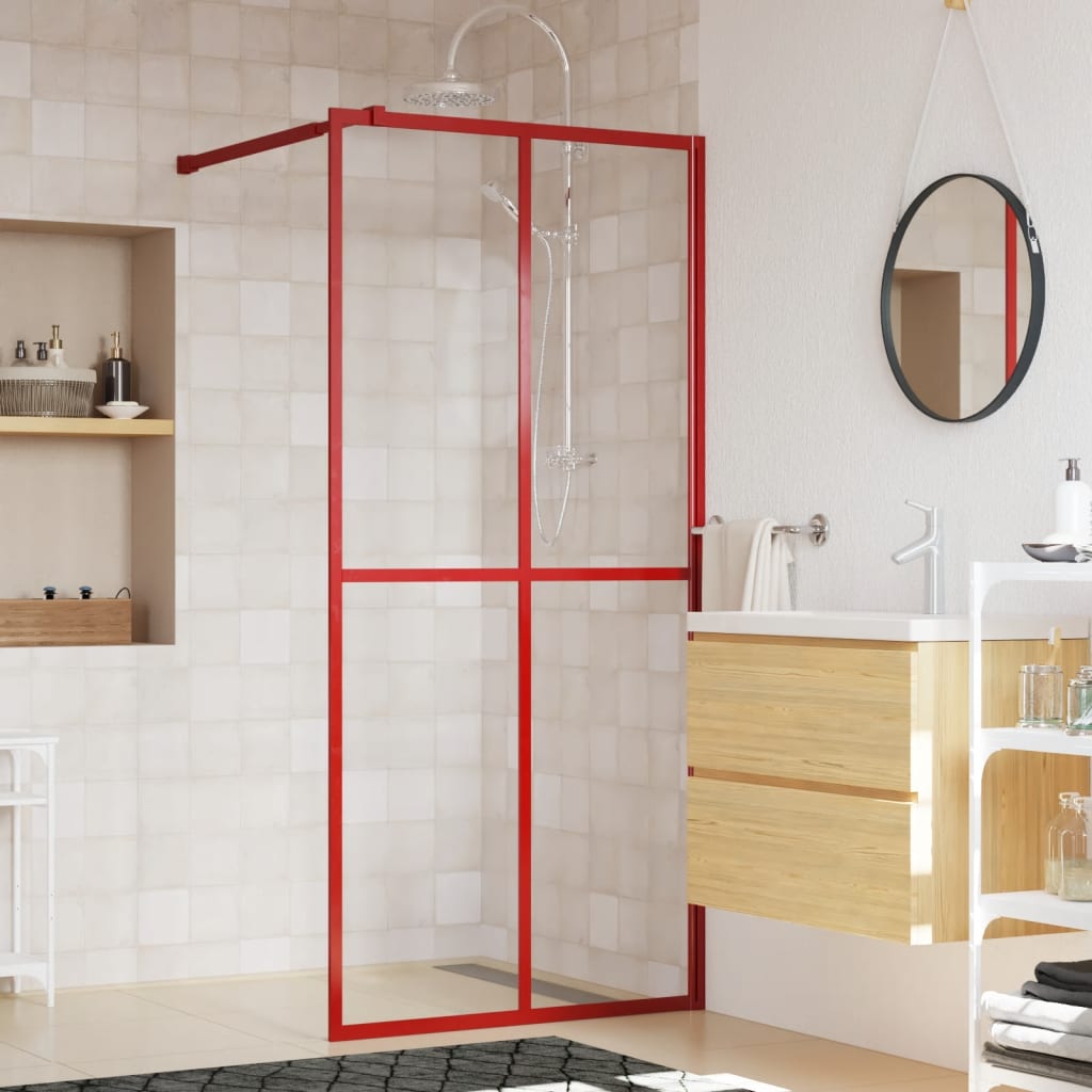 Vidaxx begehbare Duschabtrennung transparent 80x195 cm ESG-Glas rot