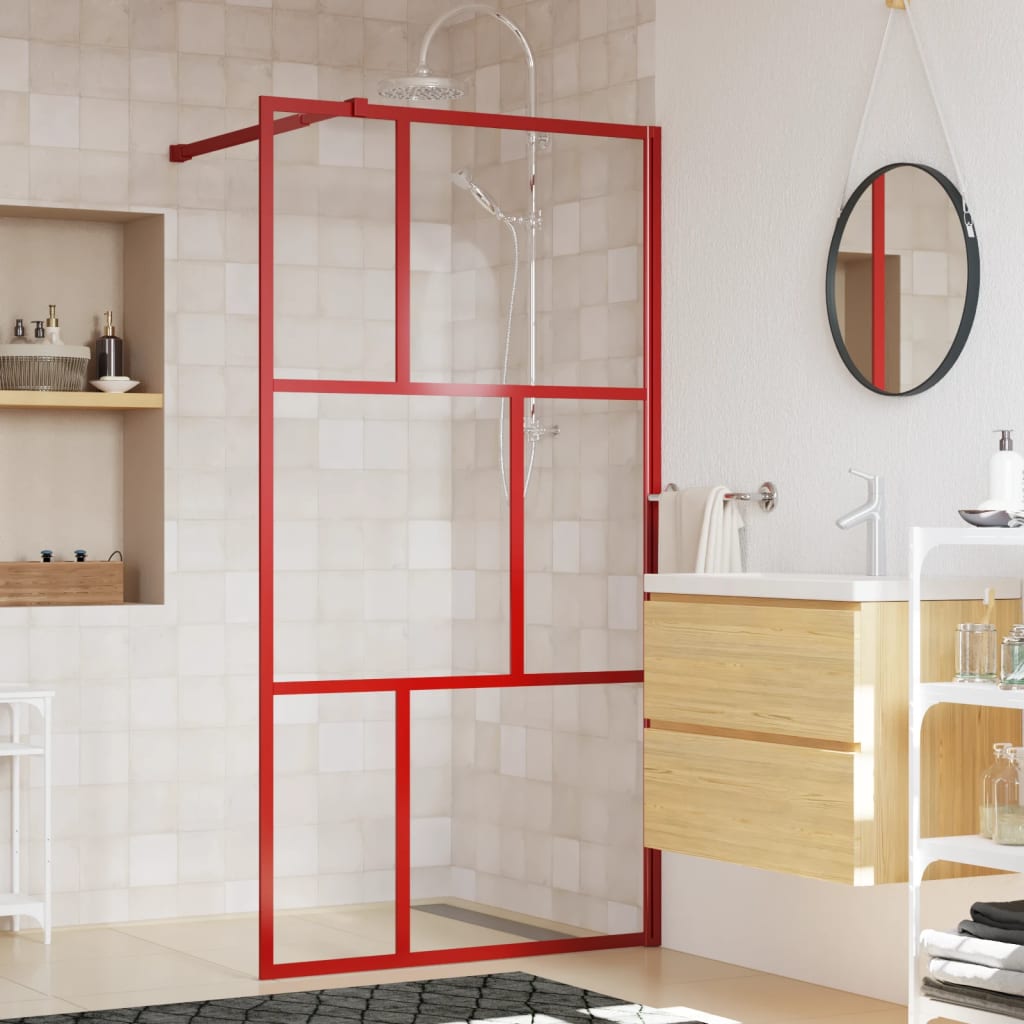 Vidaxx begehbare Duschabtrennung transparent 100x195 cm ESG-Glas rot
