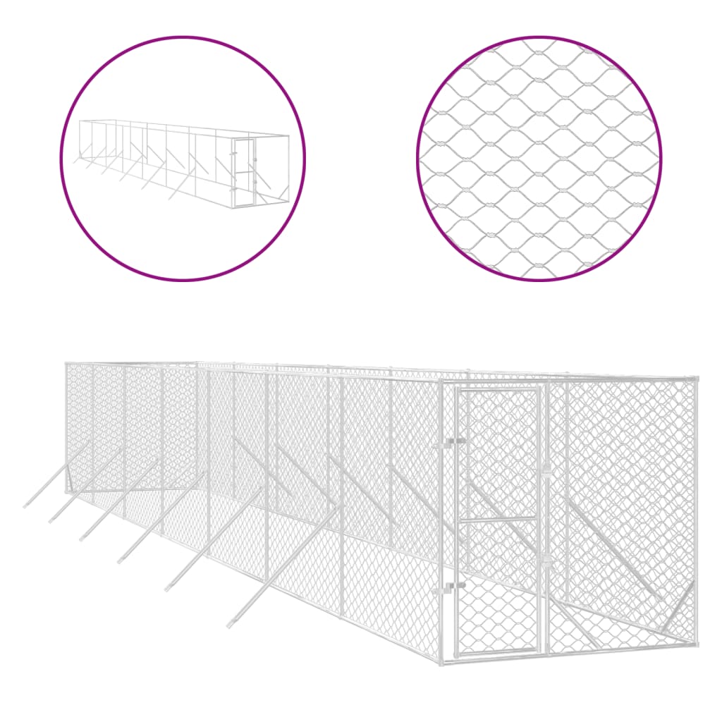 VidaXL Outdoor-Hundezwinger 2x14x2 m aus verzinktem Stahl silber