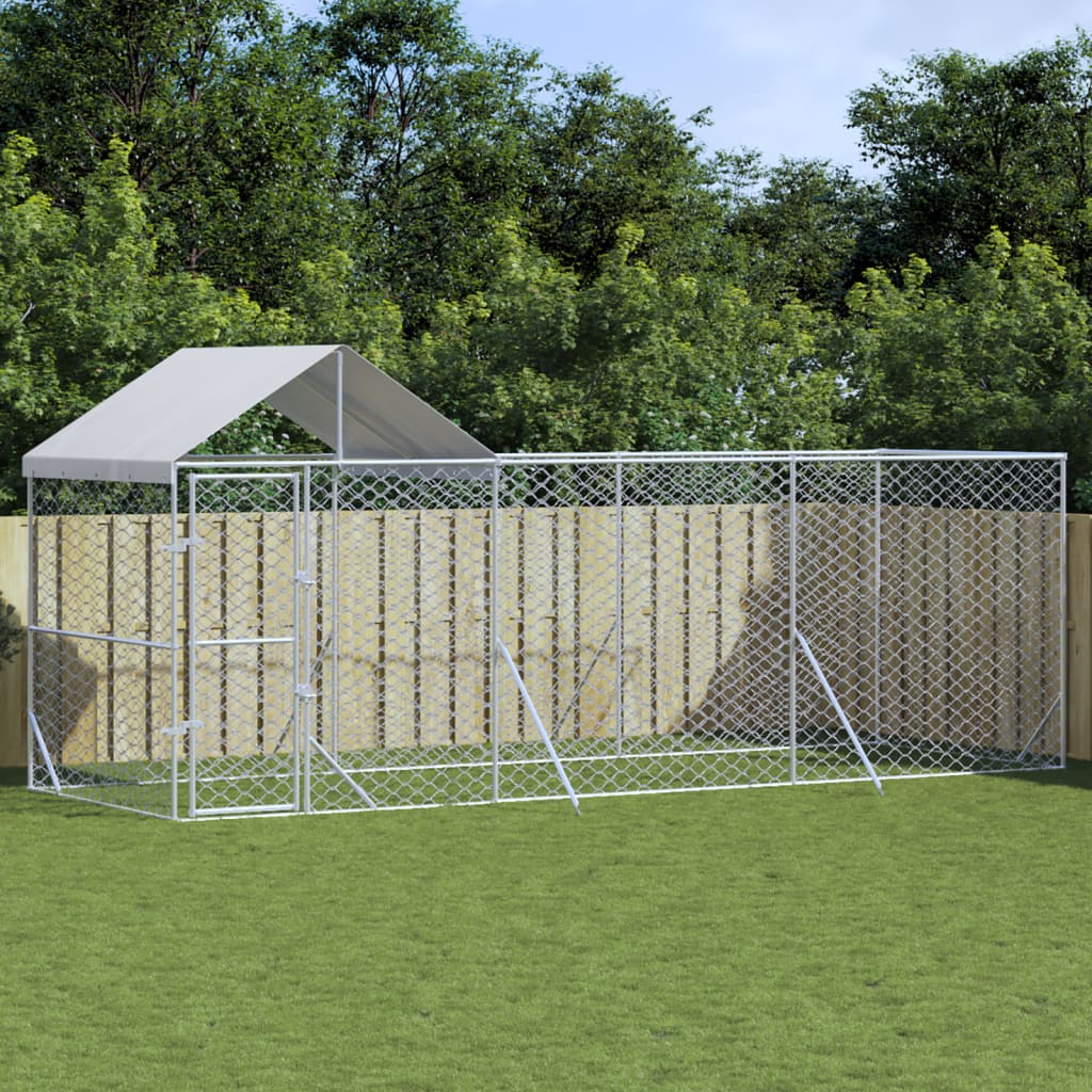 VidaXL Hundehütte mit Dach 6x2x2,5 m, verzinkter Stahl, silberfarben