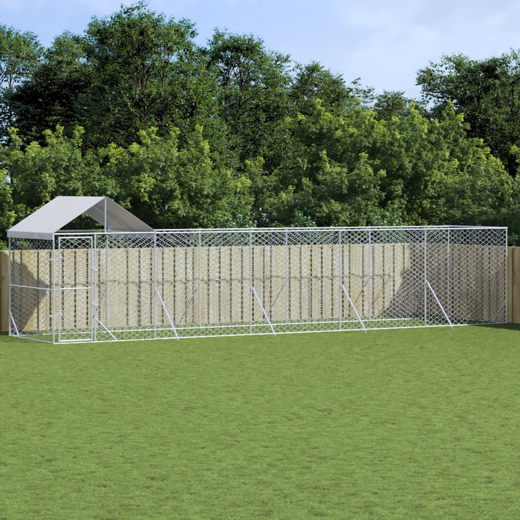 VidaXL Hundehütte mit Dach 10x2x2,5 m verzinkter Stahl silber