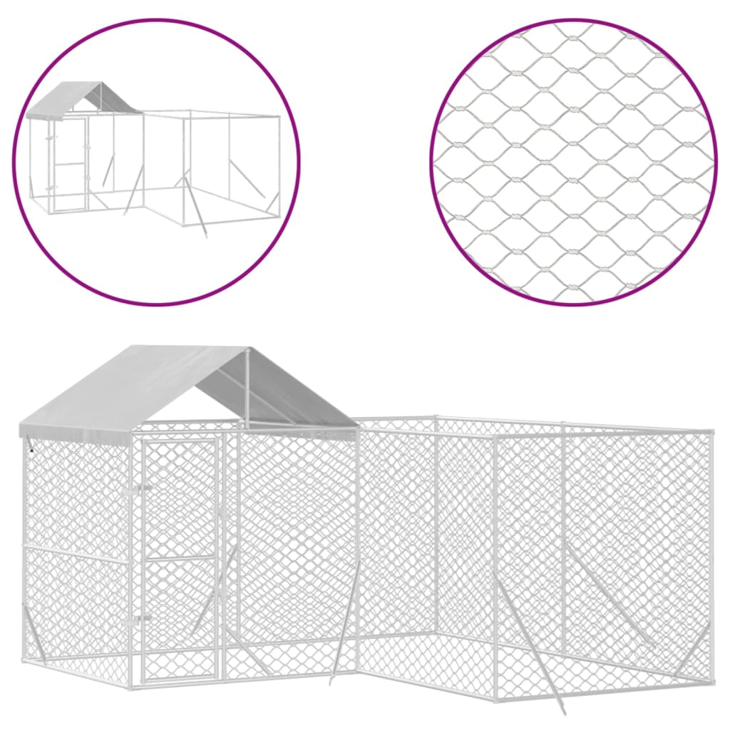 VidaXL Hundehütte mit Dach 4x4x2,5 m verzinkter Stahl silber