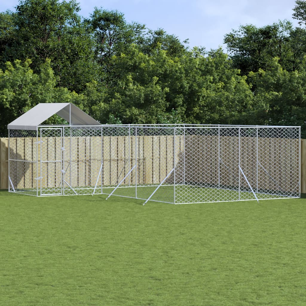 VidaXL Hundehütte mit Dach 6x6x2,5 m verzinkter Stahl silber