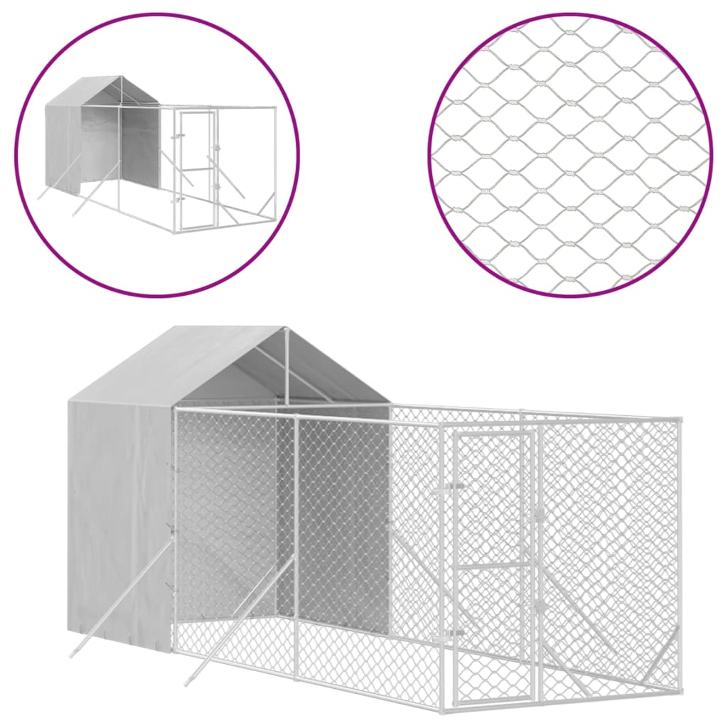VidaXL Hundehütte mit Dach 2x6x2,5 m, verzinkter Stahl, silberfarben