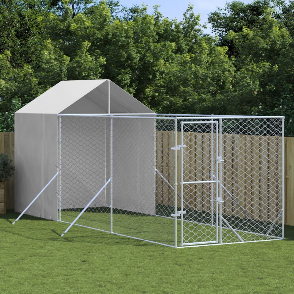 VidaXL Hundehütte mit Dach 2x6x2,5 m, verzinkter Stahl, silberfarben
