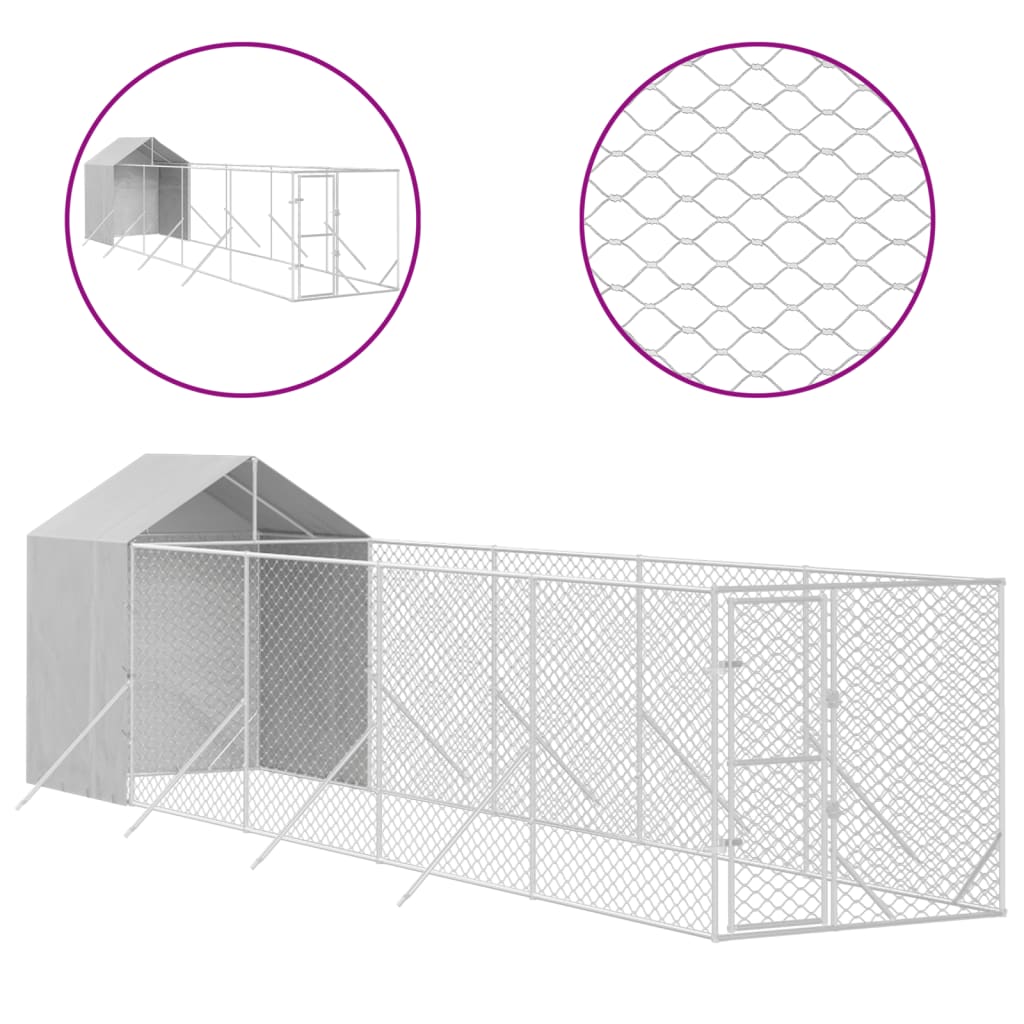 VidaXL Hundehütte mit Dach 2x10x2,5 m verzinkter Stahl silber