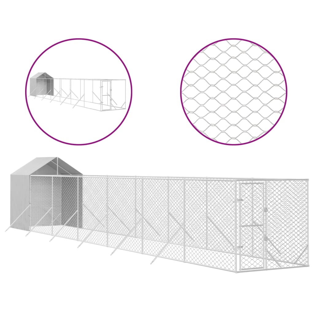 VidaXL Hundehütte mit Dach 2x14x2,5 m verzinkter Stahl silber