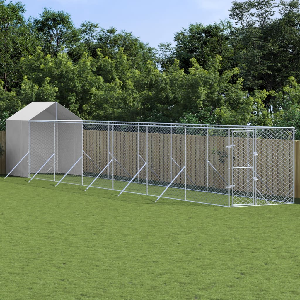 VidaXL Hundehütte mit Dach 2x14x2,5 m verzinkter Stahl silber