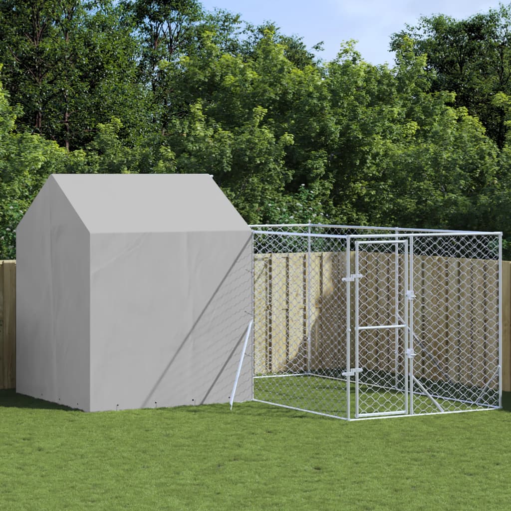VidaXL Hundehütte mit Dach 4x4x2,5 m verzinkter Stahl silber