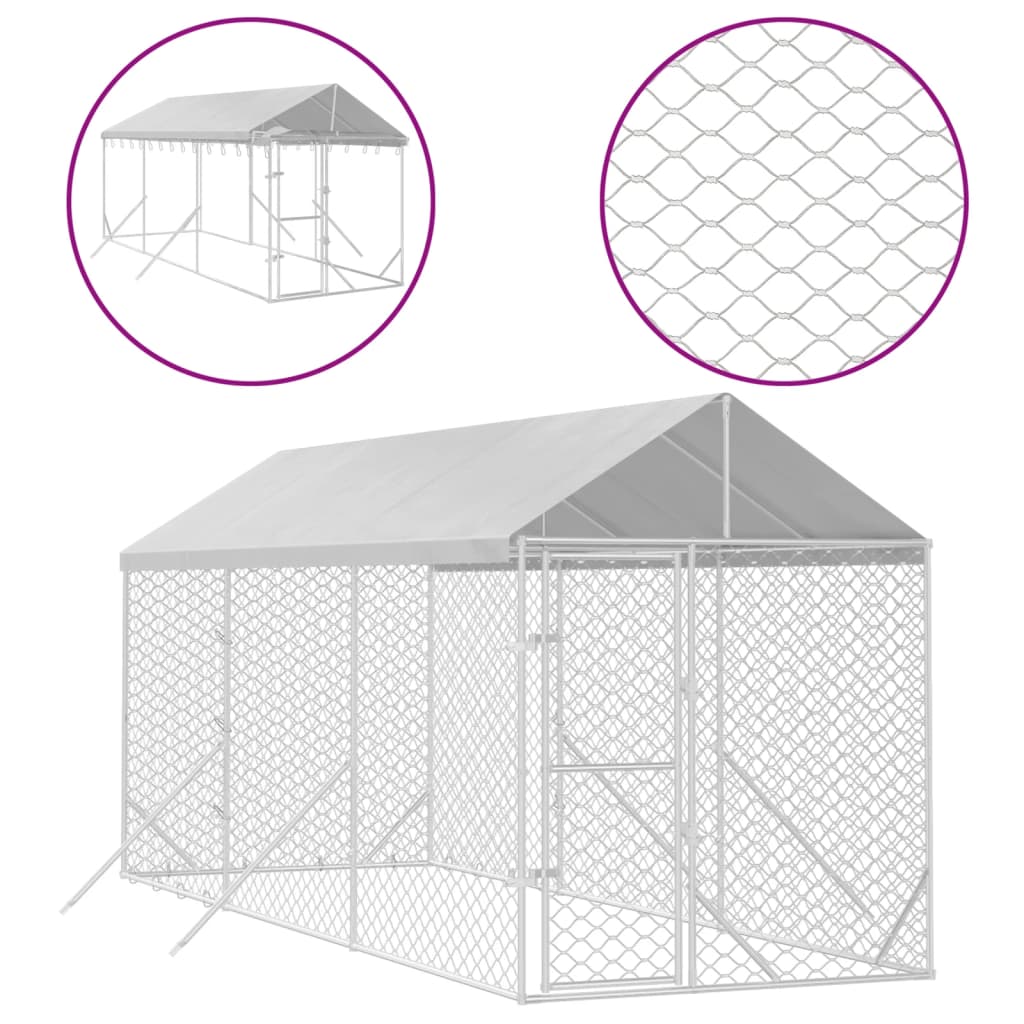 VidaXL Hundehütte mit Dach 2x6x2,5 m verzinkter Stahl silber