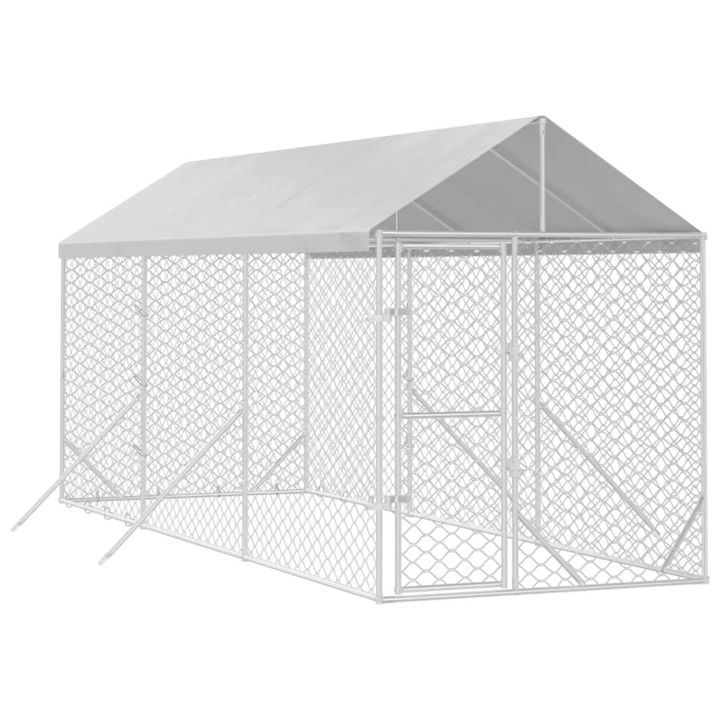 VidaXL Hundehütte mit Dach 2x6x2,5 m verzinkter Stahl silber