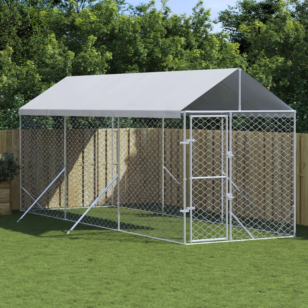 VidaXL Hundehütte mit Dach 2x6x2,5 m verzinkter Stahl silber