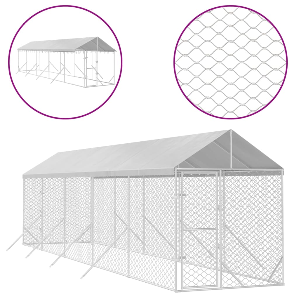 VidaXL Hundehütte mit Dach 2x10x2,5 m verzinkter Stahl silber