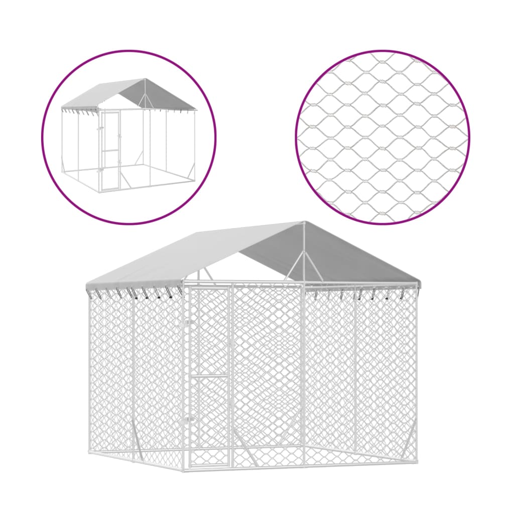 VidaXL Hundehütte mit Dach 3x3x2,5 m, verzinkter Stahl, silberfarben