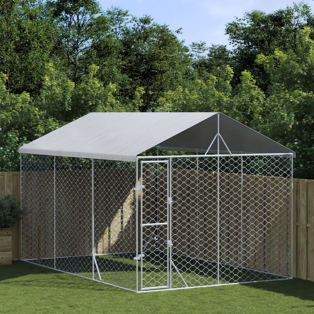 VidaXL Hundehütte mit Dach 3x4,5x2,5 m verzinkter Stahl silber