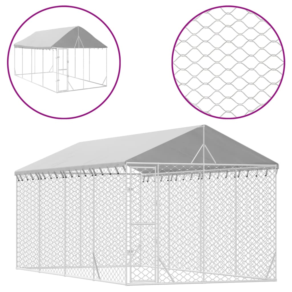 VidaXL Hundehütte mit Dach 3x6x2,5 m, verzinkter Stahl, silberfarben