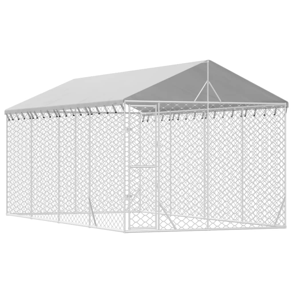 VidaXL Hundehütte mit Dach 3x6x2,5 m, verzinkter Stahl, silberfarben