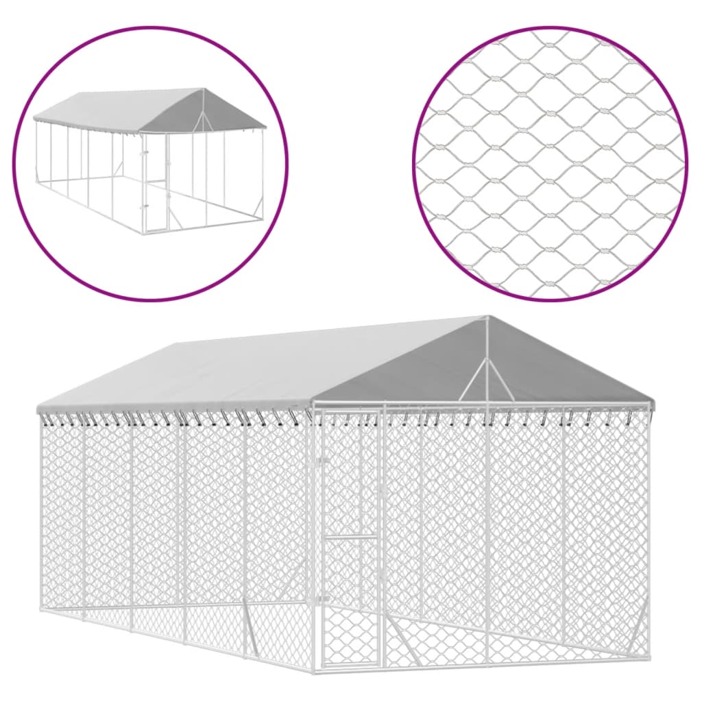 VidaXL Hundehütte mit Dach 3x7,5x2,5 m verzinkter Stahl silber