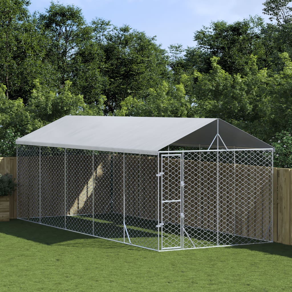 VidaXL Hundehütte mit Dach 3x7,5x2,5 m verzinkter Stahl silber