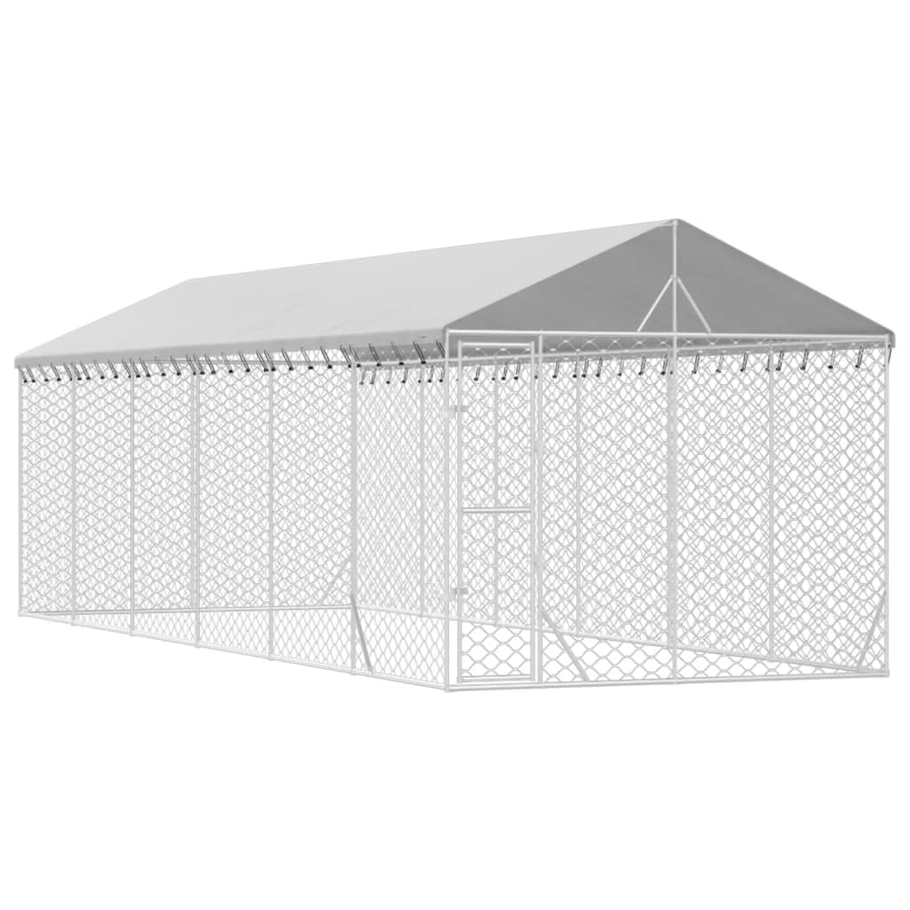 VidaXL Hundehütte mit Dach 3x9x2,5 m, verzinkter Stahl, silberfarben