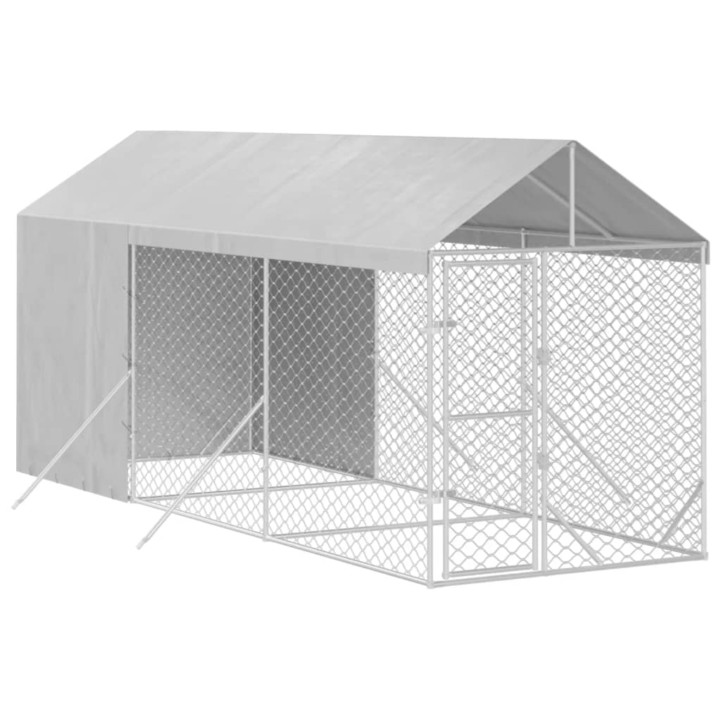 VidaXL Hundehütte mit Dach 2x6x2,5 m, verzinkter Stahl, silberfarben
