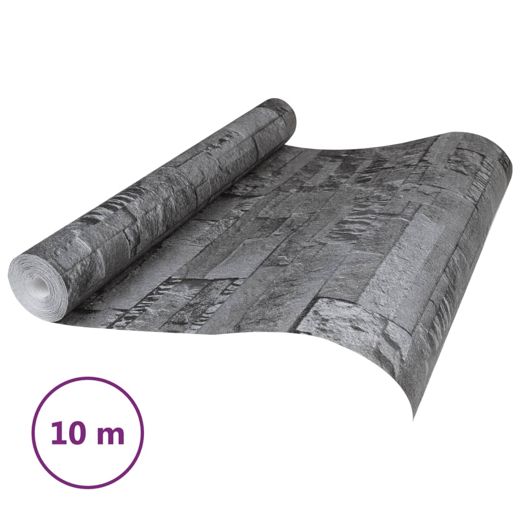 VidaXL Vliestapete 3D Steinoptik 10x0,53m Schwarz