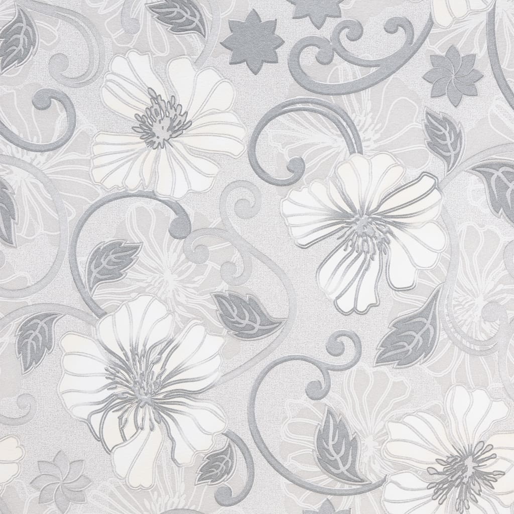 VidaXL Vliestapete 3D-Blumenmuster 10x0,53 m Grau
