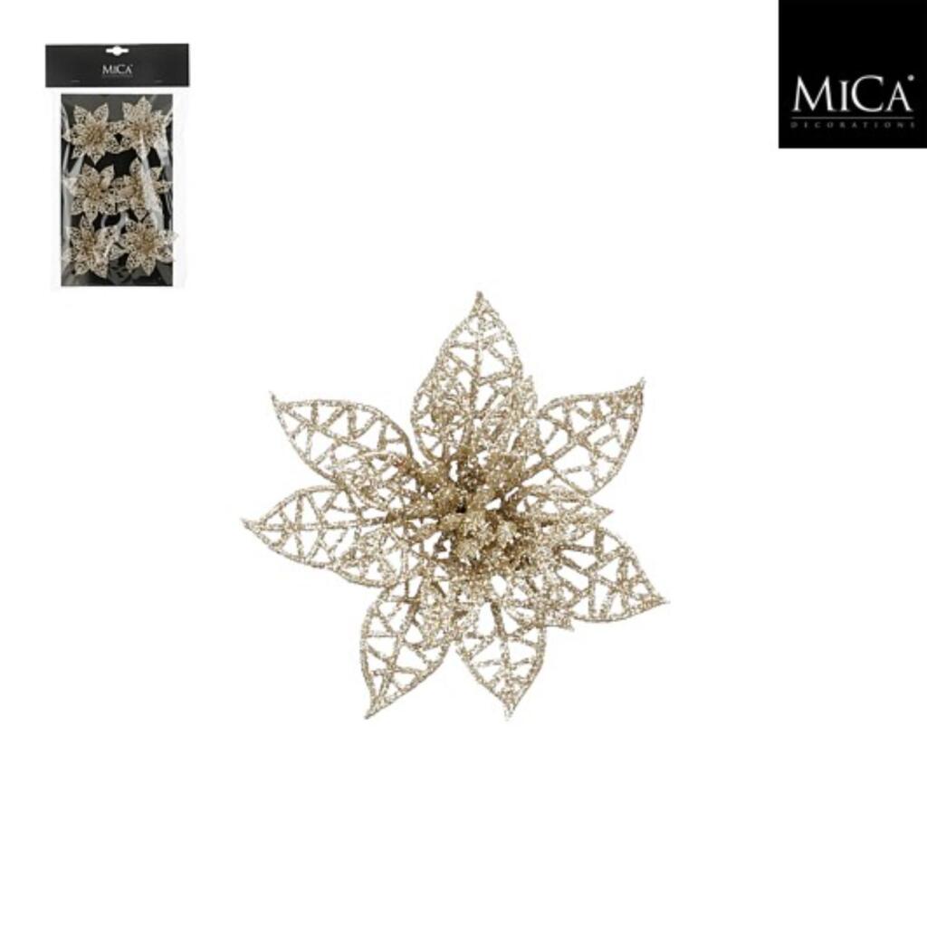 Glimmerdekorationsclip Weihnachtsstern 1x8 cm 6 Stück Champagner