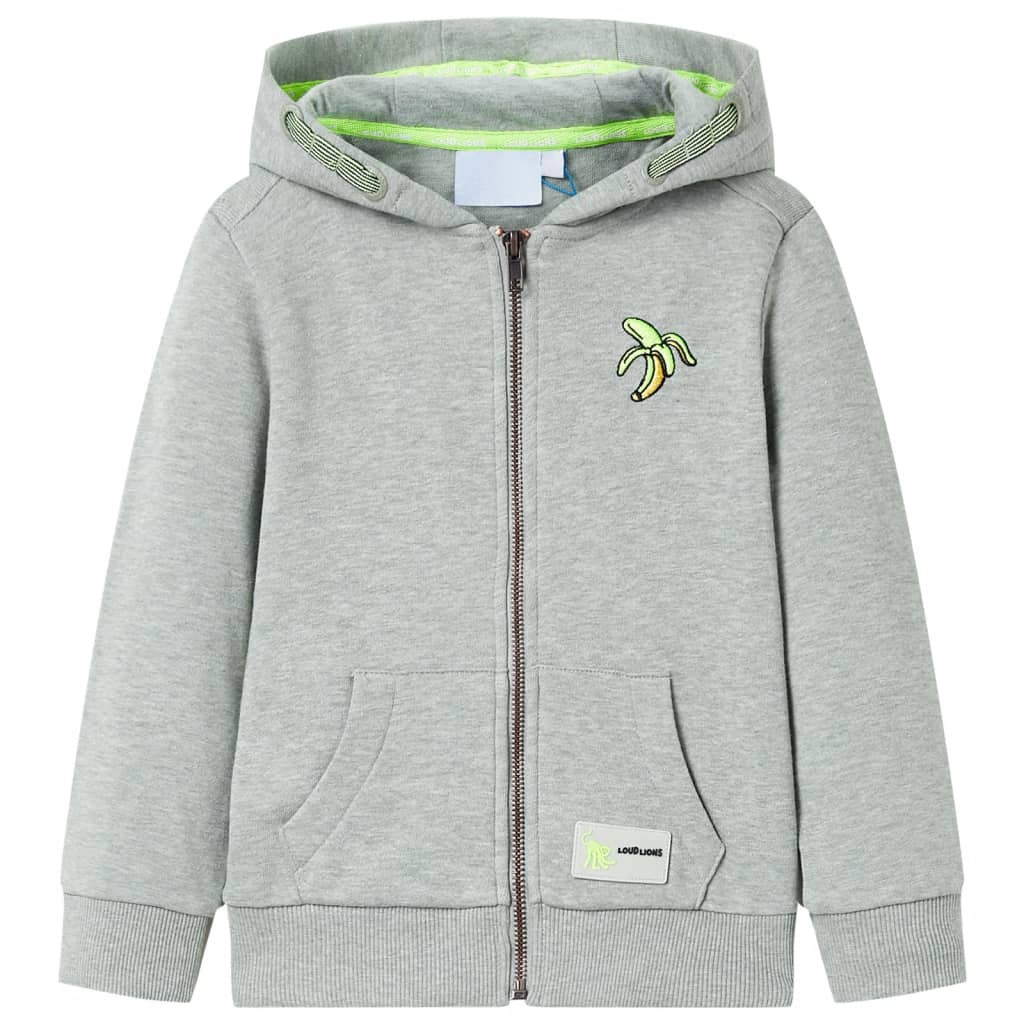 VidaXL Kinderstrickjacke mit Kapuze und Reißverschluss 128 hellkhaki meliert
