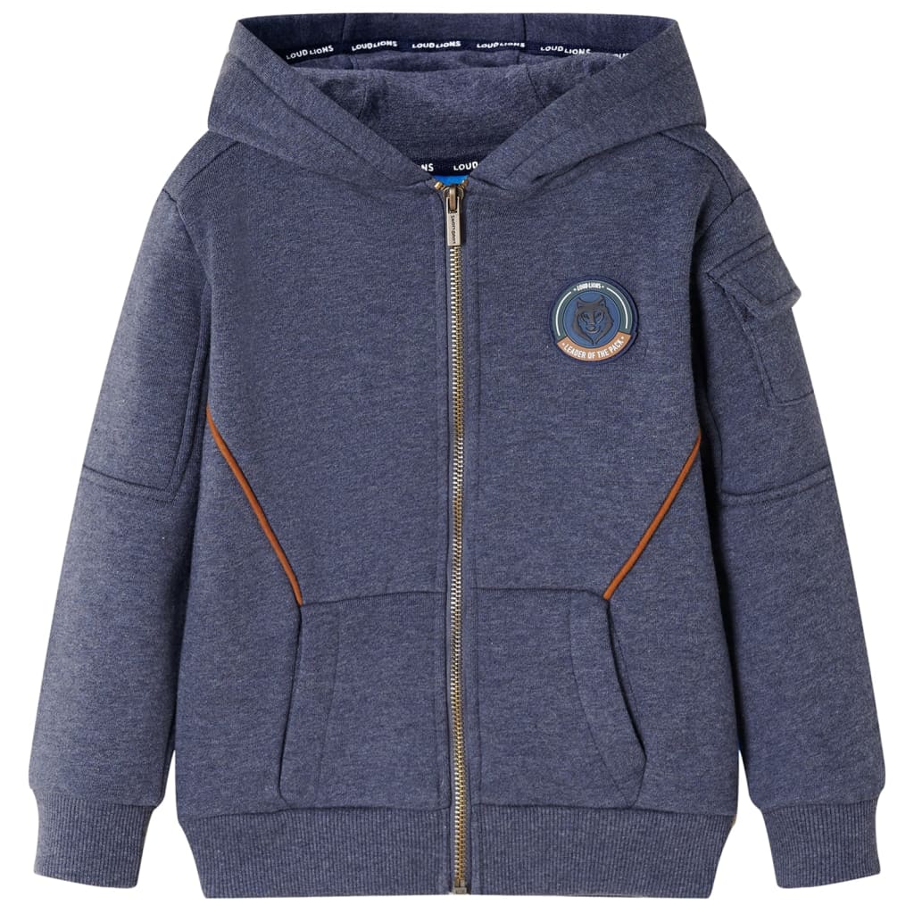 VidaXL Kinderstrickjacke mit Kapuze und Reißverschluss 128 dunkelblau gemischt