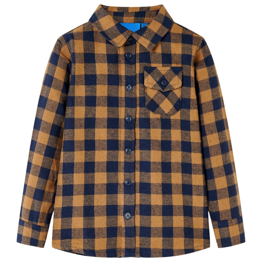 VidaXL Kinderhemd kariert 92 Cognac und Blau