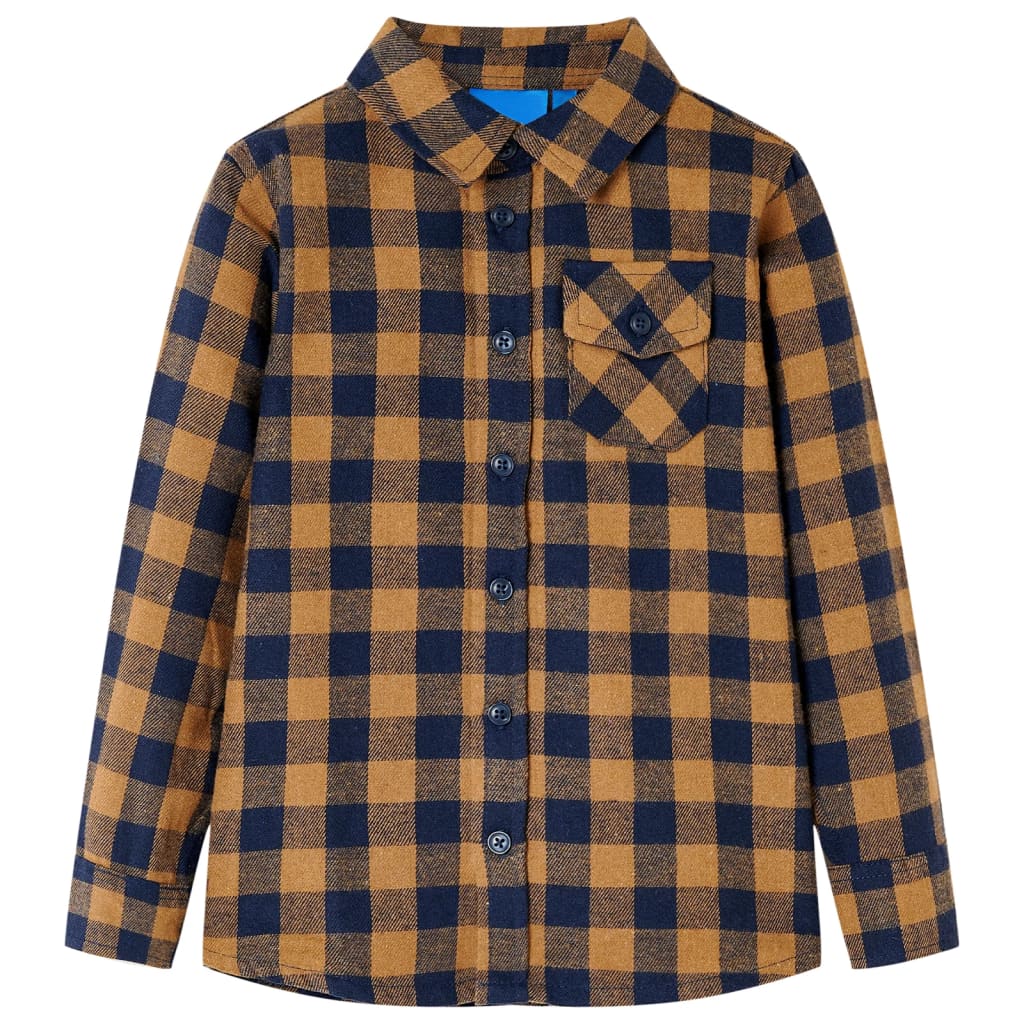 VidaXL Kinderhemd kariert 116 Cognac und Blau