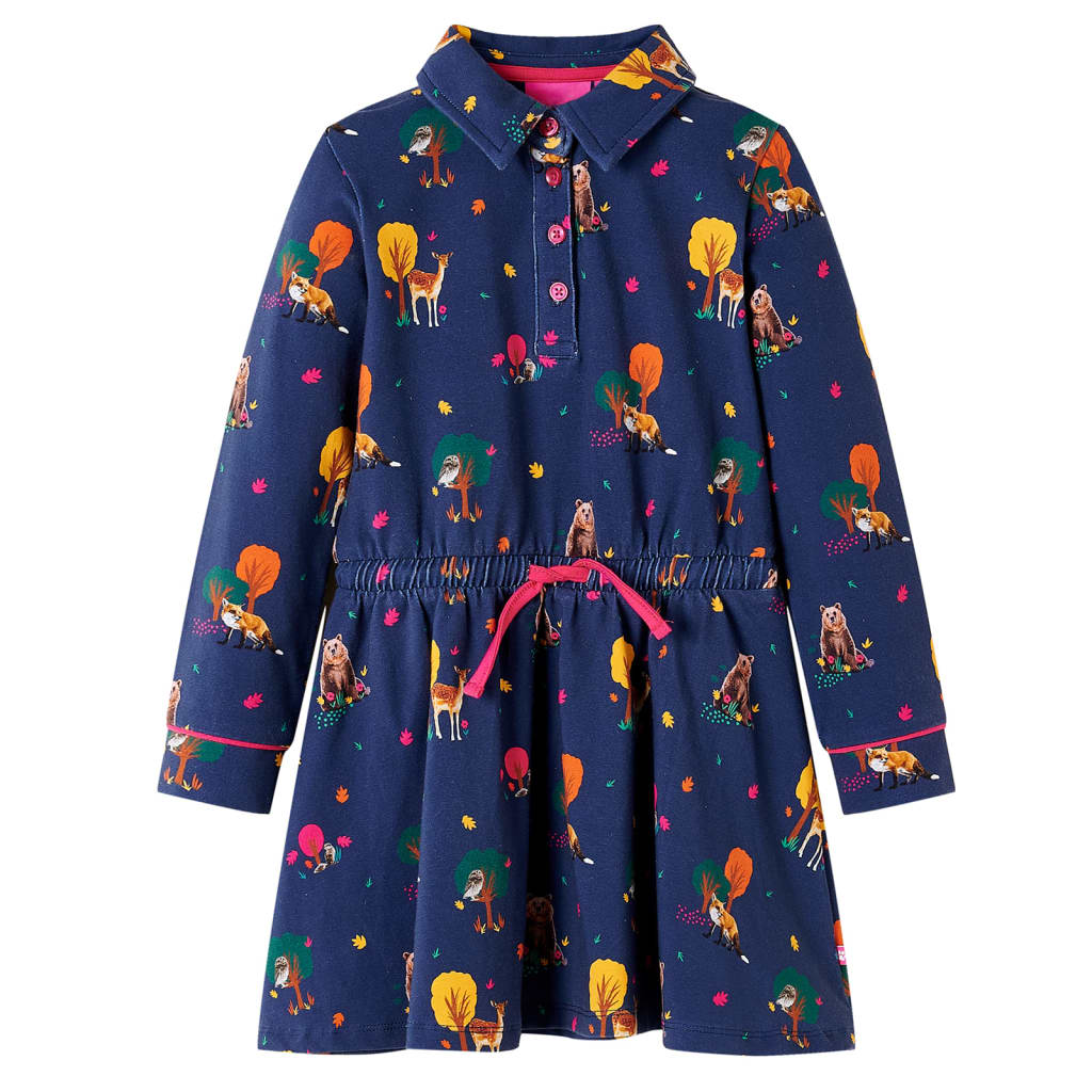 VidaXL Kinderkleid mit langen Ärmeln und Kordelzug 140 Marineblau