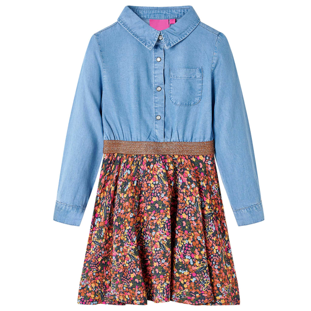 VidaXL Kinderkleid mit langen Ärmeln 92 Marineblau und Jeansblau