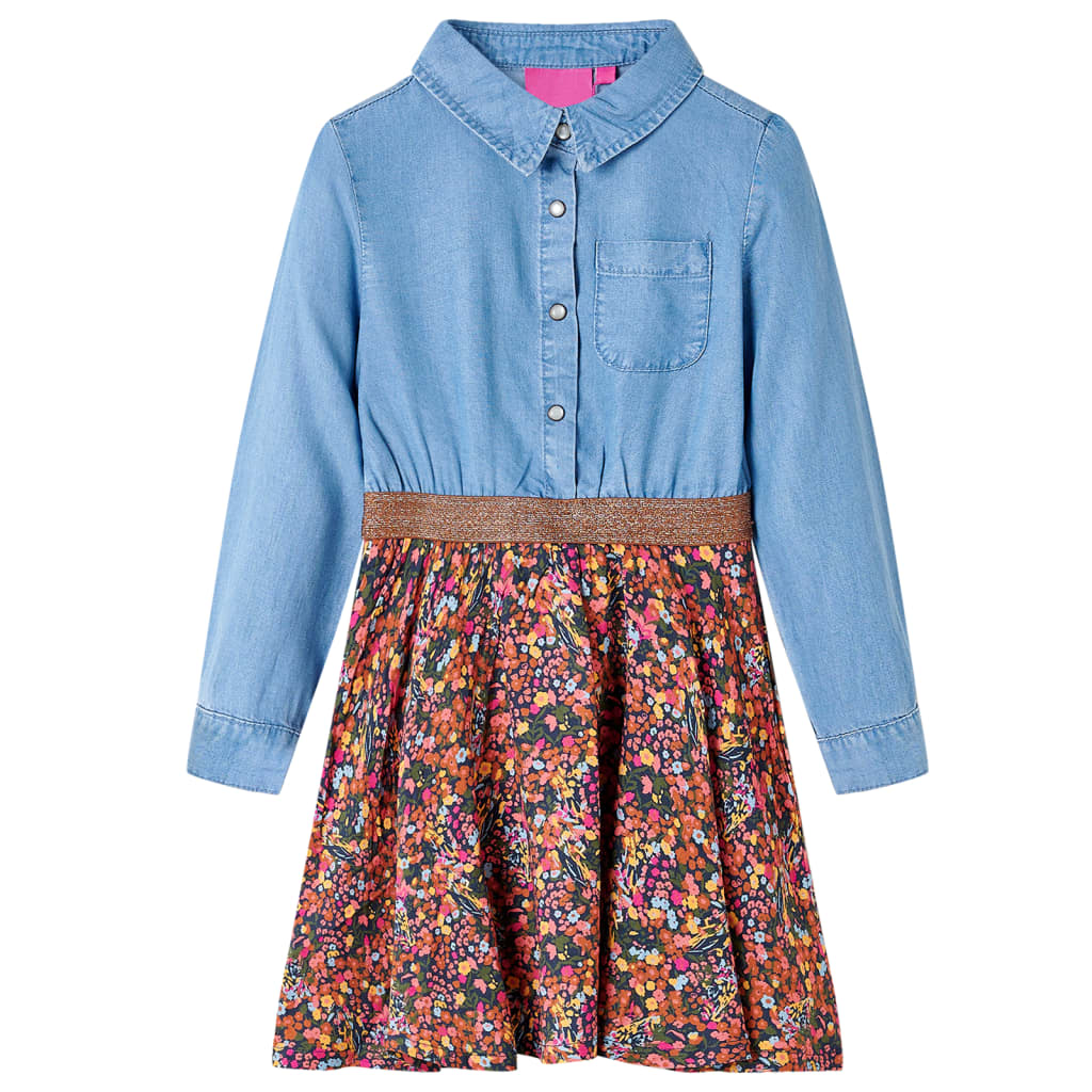 VidaXL Kinderkleid mit langen Ärmeln 128 Marineblau und Jeansblau