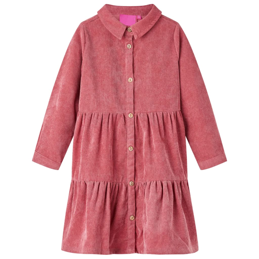 VidaXL Kinderkleid mit langen Ärmeln Cord 104 Altrosa
