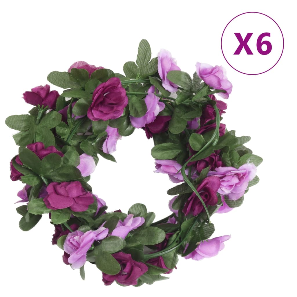 VidaXL Weihnachtsgirlanden mit Blumen 6 Stück 250 cm Frühling Hellviolett