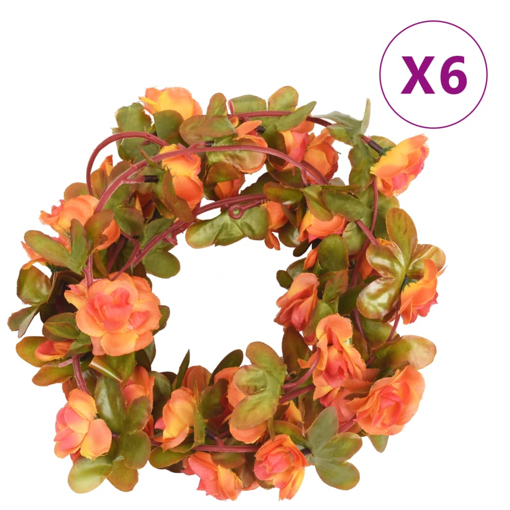 VidaXL Weihnachtsgirlanden mit Blumen 6 Stück 250 cm Orange