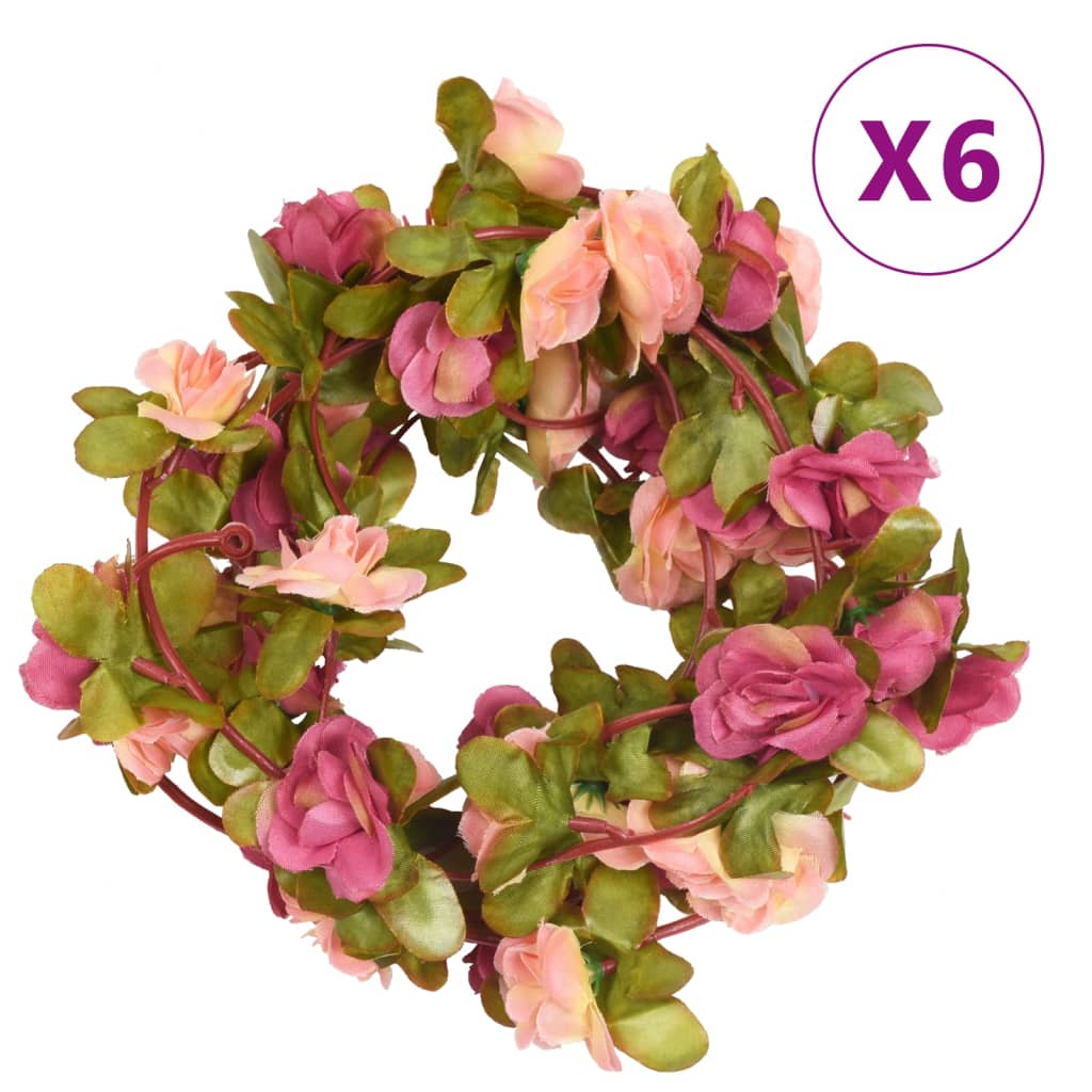 VidaXL Weihnachtsgirlanden mit Blumen 6 Stück 250 cm rosa rot