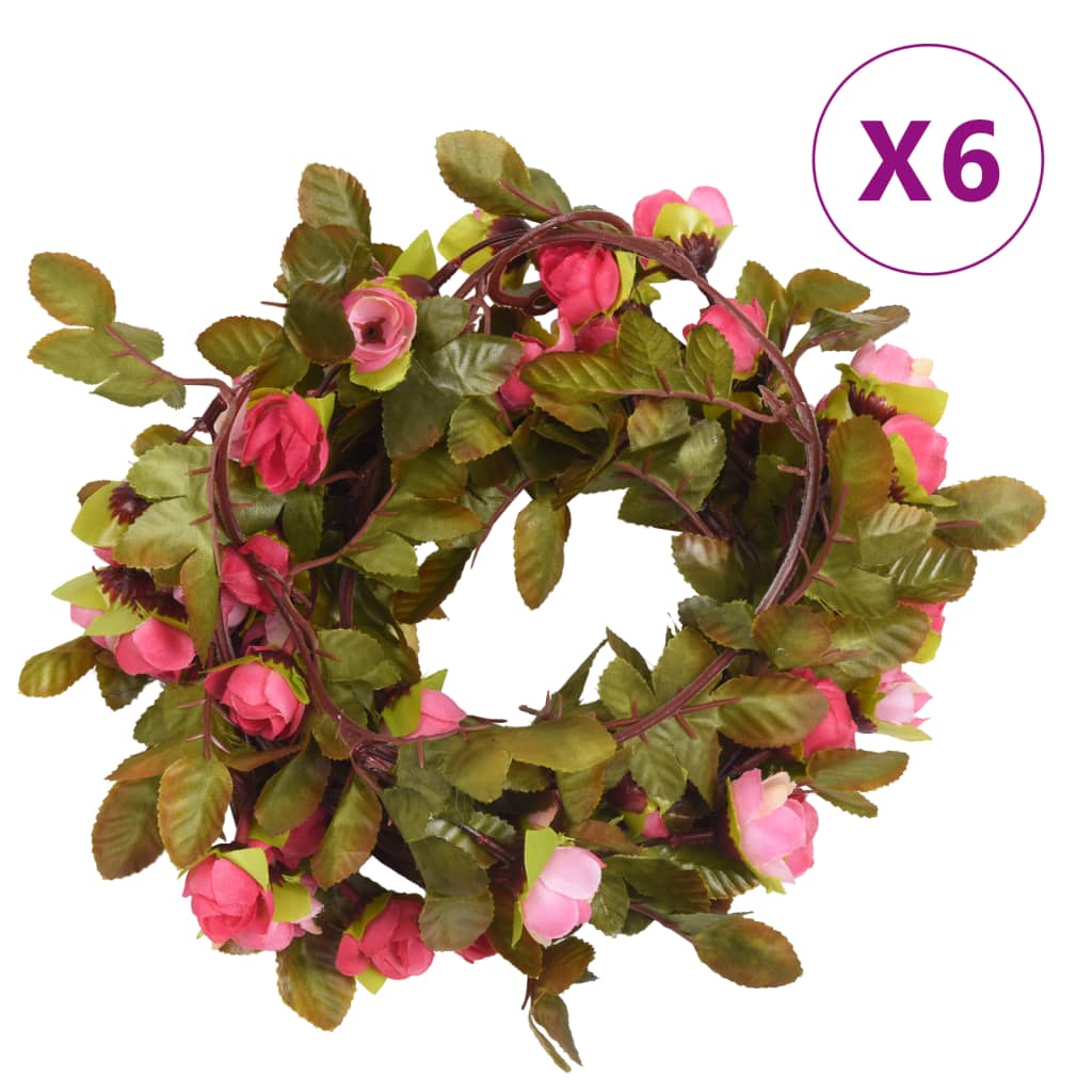 VidaXL Weihnachtsgirlanden mit Blumen 6 Stück 215 cm rosa