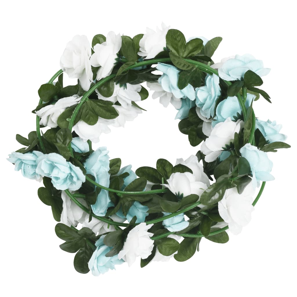 VidaXL Weihnachtsgirlanden mit Blumen 6 Stück 240 cm Blau und Weiß