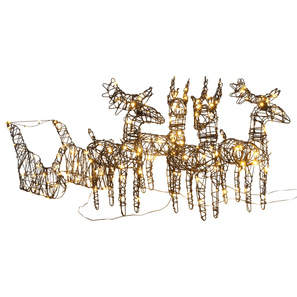 VidaXL Weihnachtsdekoration Rentiere und Schlitten 240 LEDs Rattan warmweiß
