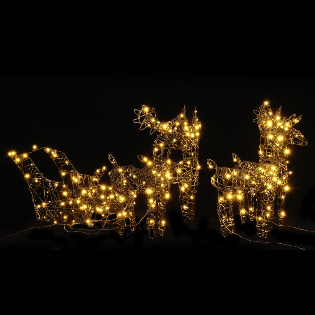 VidaXL Weihnachtsdekoration Rentiere und Schlitten 240 LEDs Rattan warmweiß