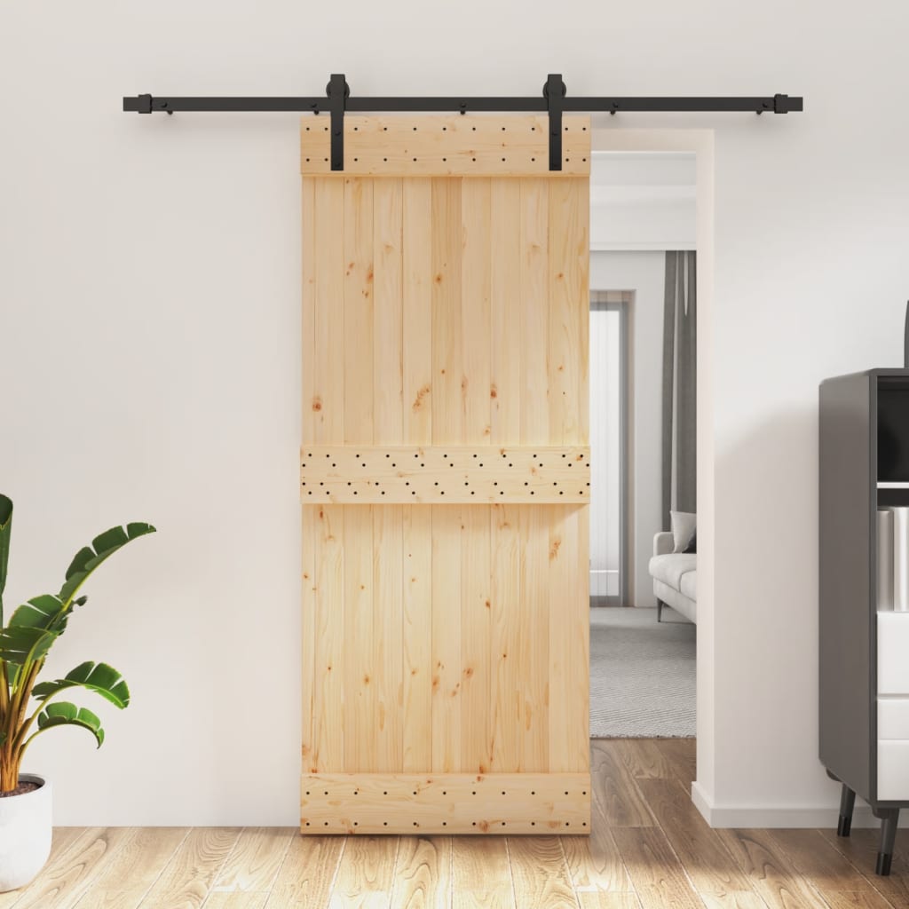 VidaXL Schiebetür mit Beschlägen 85x210 cm massives Kiefernholz