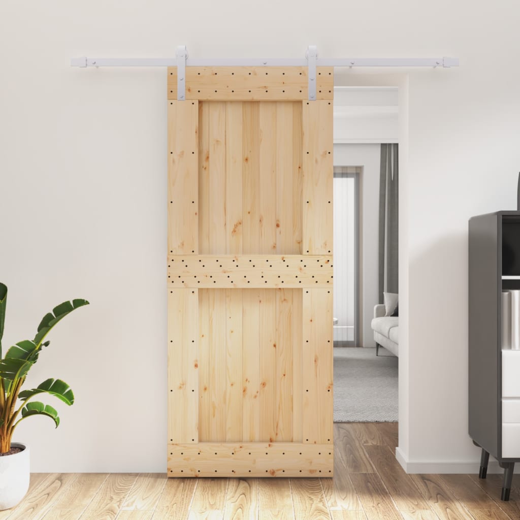 VidaXL Schiebetür mit Beschlägen 85x210 cm massives Kiefernholz