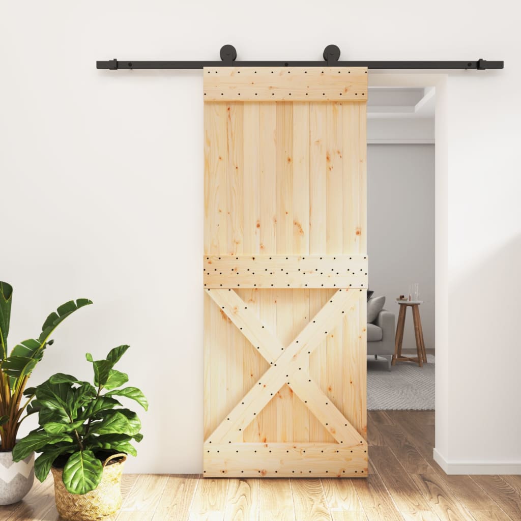 VidaXL Schiebetür mit Beschlägen 85x210 cm massives Kiefernholz