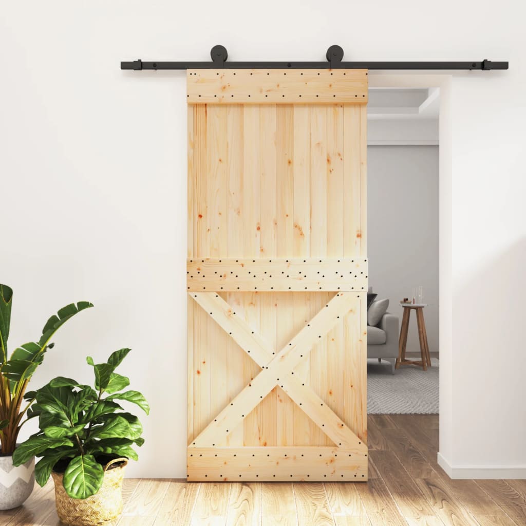 VidaXL Schiebetür mit Beschlägen 95x210 cm massives Kiefernholz