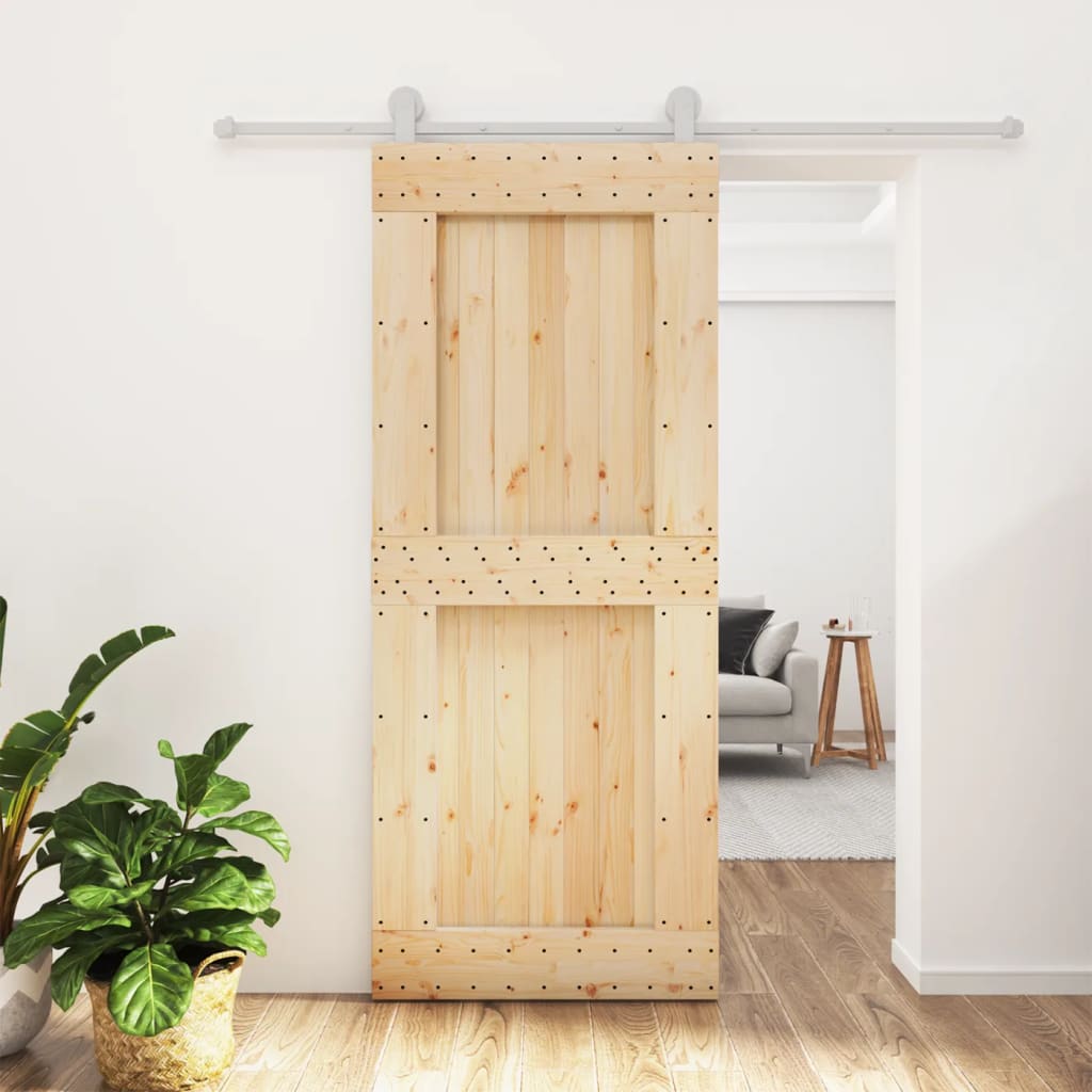 VidaXL Schiebetür mit Beschlägen 85x210 cm massives Kiefernholz